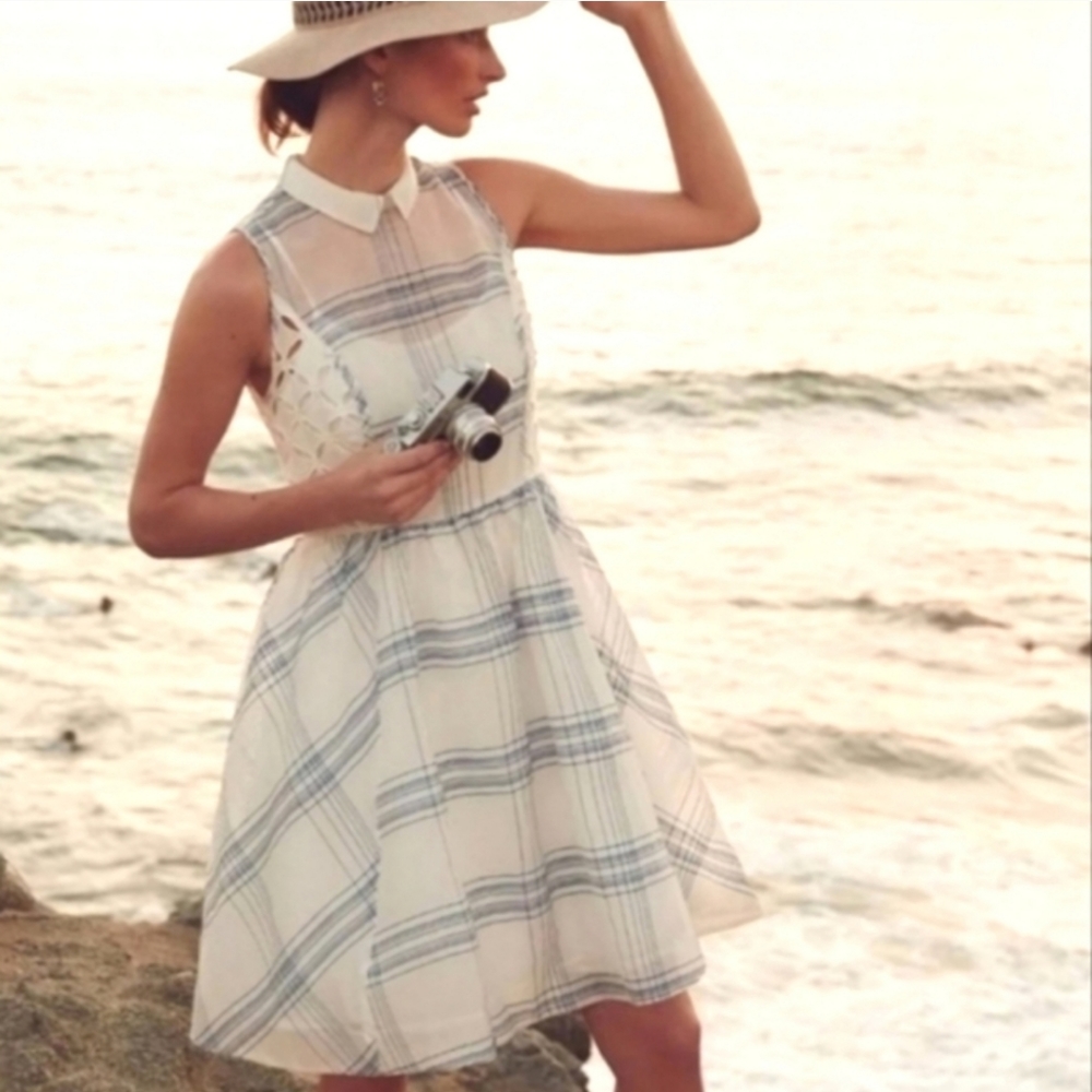NWT Anthropologie Moulinette Soeurs Seapane Dress White Blue Collar Eyelet 0P
